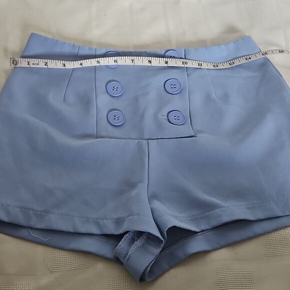 Women's Blue Buttoned Shorts - Picture 6 of 16